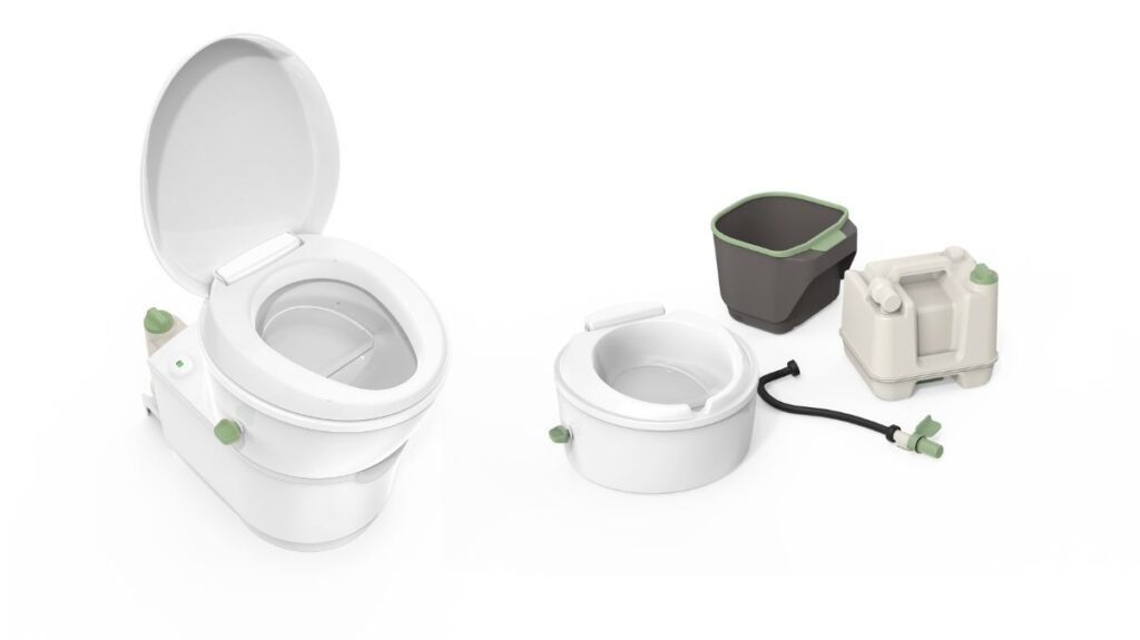Kit de separación Thetford montado sobre un WC de cassette de autocaravana