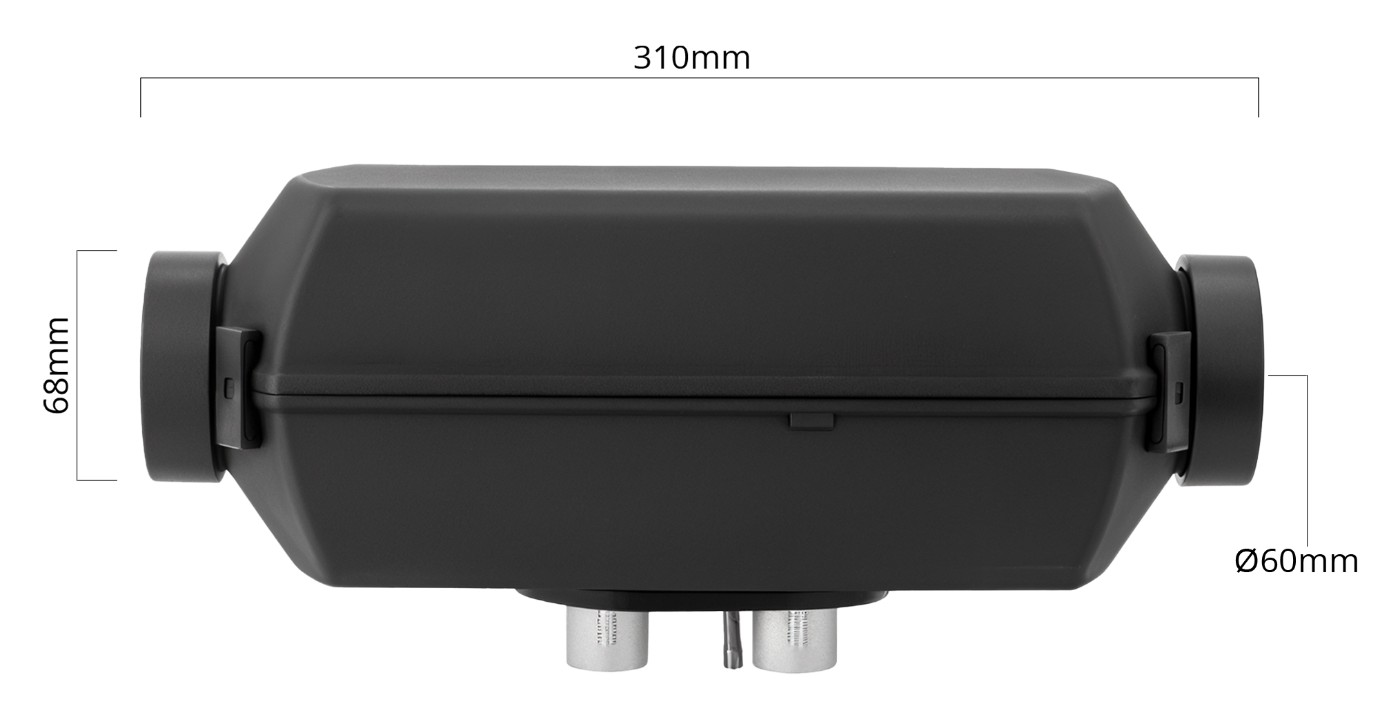 Plano de medidas de la Autoterm Air 2D: 310 mm de largo y bocas de aire
